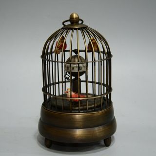 Collect Qianlong Years Old Bronze Carve Delicate Birdcage Clocks Decorate Statue
