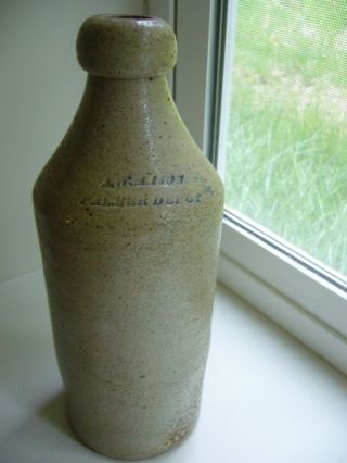 Stoneware Bottle Aw.  Mason Palmer Depot No Cracks Or Chips.  Mass.