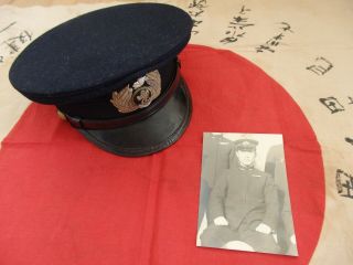 Antique Japanese World War 2 Ww2 Imperial Japan Navy Officer Hat Cap W/photo