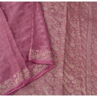 Sanskriti Vintage Mauve Saree Pure Silk Zari Woven Craft 5yd Fabric Premium Sari