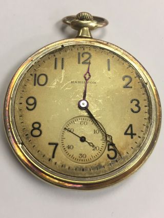 14K Gold Hamilton Pocket Watch,  23j,  920,  Sz 12s,  As - Is 6