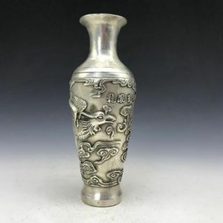 Chinese Tibetan Silver Vase With Dragon And Phoenix Design,  Qianlong Mark