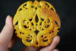 Exquisite Chinese Old Jade Carved Two - Sided Dragon/phoenix Pendant J15