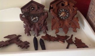 Two Small Vintage German Mini Cuckoo Clocks