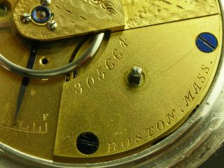 Antique 18s Waltham model 1857 key wind pocket watch.  Eagle coin silver case 12