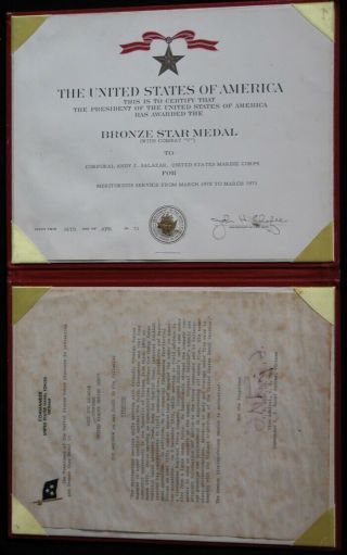 Vtg 70s BRONZE STAR MEDAL Certificate Write Up USMC US Military Navy Vietnam War 2