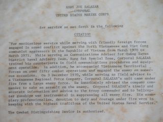 Vtg 70s BRONZE STAR MEDAL Certificate Write Up USMC US Military Navy Vietnam War 5