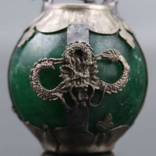 Collectable Green Jade Armor Tibetan Silver Hand - Carve Zodiac Statue - - Tiger