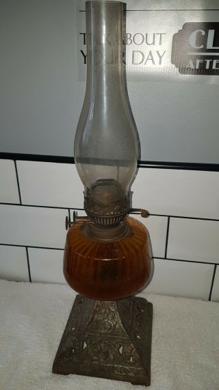 Vintage Duplex Brass,  Glass And Cast Iron Paraffin Oil Lamp