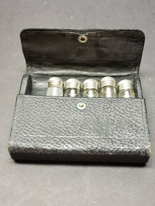 Antique Vintage Leather Medicine Case With Vials (5) Dated 1908