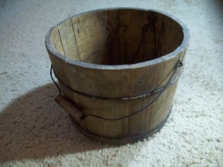 Vintage Antique Primitive Wooden Bucket With Handle " As Found "