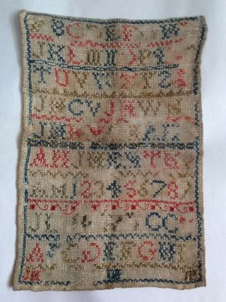 Embroidery SAMPLER Antique 1850’s ABC Cross Stitch.  J.  Hutson,  Peebles Scotland 2