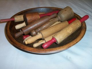 Primitive Large Farm House Old Wood Bowl Full Rolling Pins