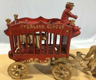 Antique KENTON Circus wagon cast iron horse drawn with riders and polar bear 3