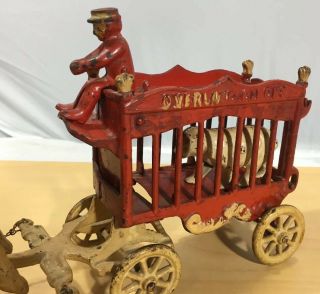 Antique KENTON Circus wagon cast iron horse drawn with riders and polar bear 6