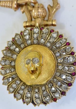 Wow Victorian 18k Gold,  Diamonds&ruby Memento Mori Skull Lecoultre Pendant Watch