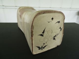 Chinese Ceramic Pillow Or Head Rest W/ Black On White Floral Designs
