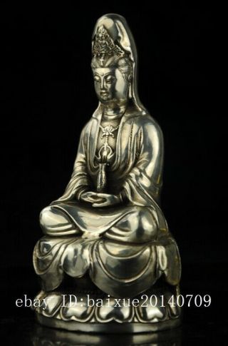 China Old Copper Plating Silver Casting Kwan - Yin Buddha Statue/qianlong Mark F01