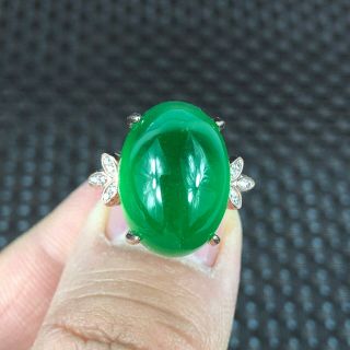 Rare Collectible Handwork Green Jadeite Jade Egg Shape Bead Chinese No.  7 - 12 Ring