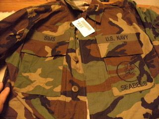 Us Navy Seabees Woodland Camp Bdu Shirt With Tags Size Small / Regular