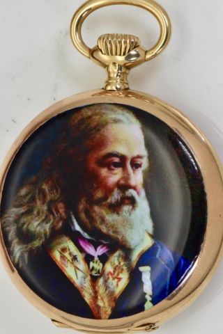 Wow One Of A Kind Omega Chronometer 14k Gold&enamel Masonic Watch.  Albert Pike
