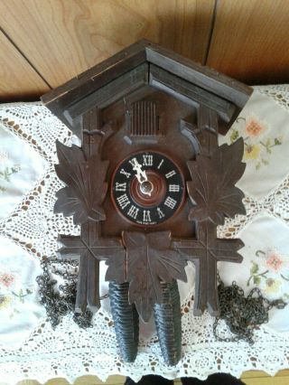Antique German Cuckoo Clock For Repair Dark Wood