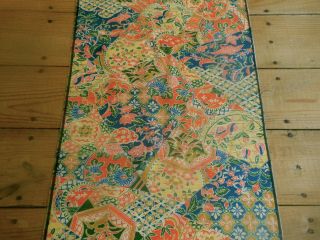 Vintage Chinoiserie Silk Fabric Boho Patchwork Pattern Orange Blue Green