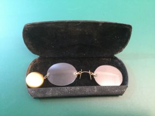 Antique Pince Nez Glasses With Retractable Chain And Case Aldrich Bolrele