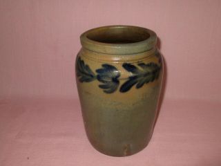 Antique 19th C Stoneware Flower Decorated Small Pennsylvania Jar Crock 8 1/2 "