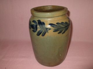 Antique 19th C Stoneware Flower Decorated Small Pennsylvania Jar Crock 8 1/2 