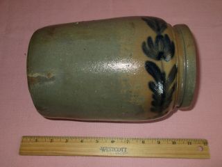 Antique 19th C Stoneware Flower Decorated Small Pennsylvania Jar Crock 8 1/2 