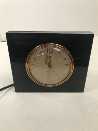 Vtg General Electric Desk Clock Black Marble Bubble Glass Art Deco Model 3h172