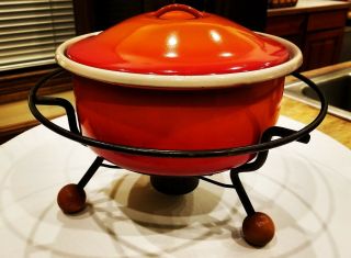 Mid Century Modern Atomic Enamel Chafing/fondue/warming