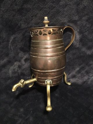 Antique Arts & Crafts Era Footed Copper Brass Beer Barrel Samovar 2
