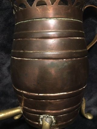 Antique Arts & Crafts Era Footed Copper Brass Beer Barrel Samovar 5