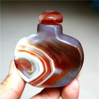 Exquisite Hand - carved Madagascar Crazy Lace SILK Banded Agate Snuff Bottle 3