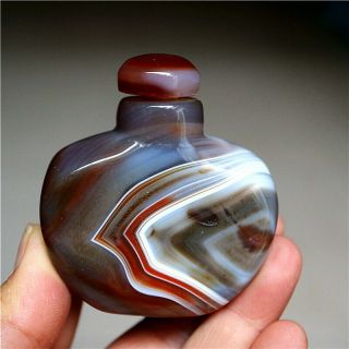 Exquisite Hand - carved Madagascar Crazy Lace SILK Banded Agate Snuff Bottle 5