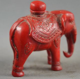 Collectable Delicate Handwork Coral Carve Elephant Auspicious China Snuff Bottle 2
