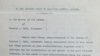 1908 Maricopa County Arizona Territory - Charles Hall Estate Document - Goldfield