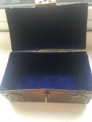 Copper Trunk With Inlaid Figurines.  Very Old.  4.  5”x4.  5”.  Inside Lined With Velvet 4
