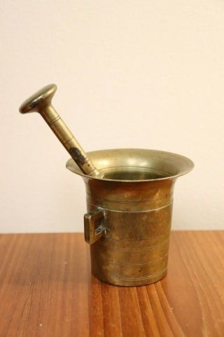 Vintage Heavy Brass Mortar and Pestle 2 Engraved Czechoslovakia 3 ¼ 