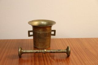 Vintage Heavy Brass Mortar and Pestle 2 Engraved Czechoslovakia 3 ¼ 