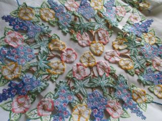 Vintage Hand Embroidered/open Cut Work Linen Tablecloth - Florals