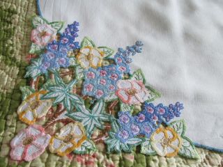 Vintage Hand Embroidered/Open cut work Linen Tablecloth - FLORALS 7