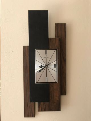 Verichron Floating Wall Clock Mcm Faux Wood Panels Not