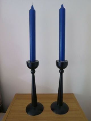 Vintage modernist mid century scandinavian patinated wood candlesticks 5