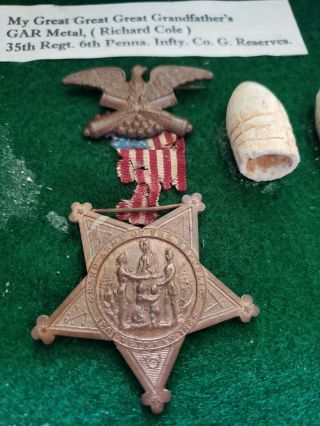 Grand Army Of The Republic (gar) Civil War Veteran Medal 35th Regt 6th Penn Inf