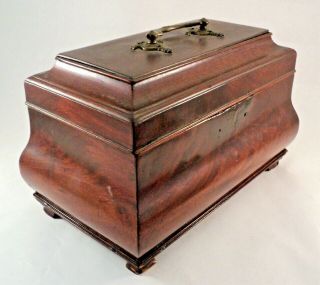 Antique Mahogany Bombé Wood Jewelry Box Tea Caddy Orig Handle,  Feet - Estate Find