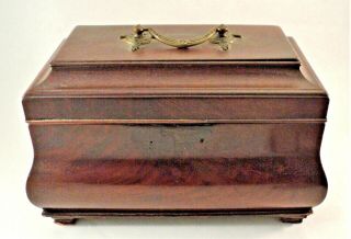 Antique Mahogany Bombé WOOD Jewelry BOX Tea CADDY Orig Handle,  Feet - Estate Find 2