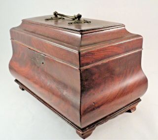 Antique Mahogany Bombé WOOD Jewelry BOX Tea CADDY Orig Handle,  Feet - Estate Find 4